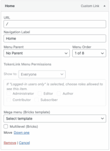 Menu item visible to all visitors. Plugin Settings"